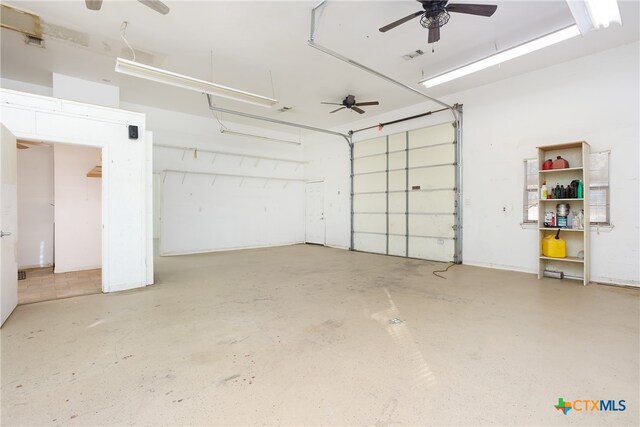 garage with ceiling fan