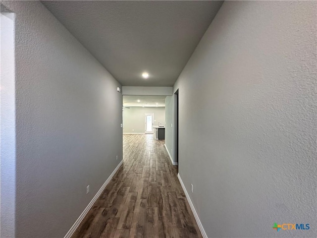 corridor with dark hardwood / wood-style flooring