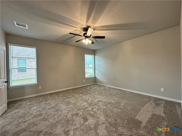 3110 Gryffindor Ln, Killeen, TX 76549 - spare room with carpet floors, ceiling fan, a textured ceiling, and baseboards