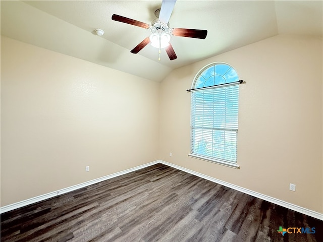3312 Vineyard Trl, Harker Heights, TX 76548 - unfurnished room featuring lofted ceiling, dark wood-style floors, and ceiling fan