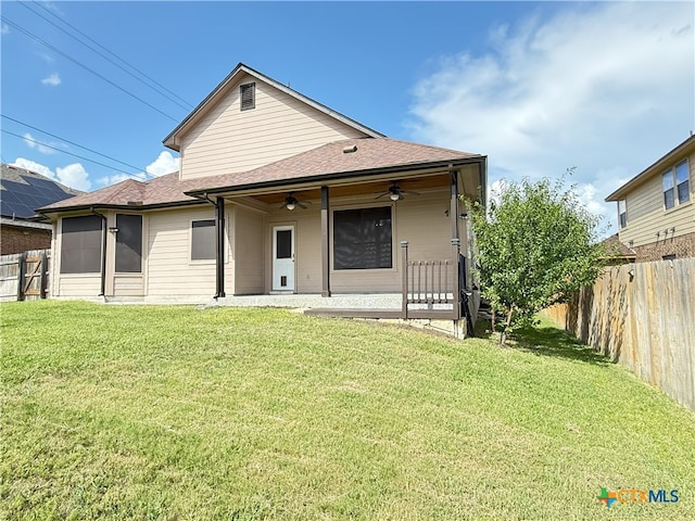 3312 Vineyard Trl, Harker Heights, TX 76548 - back of property with a ceiling fan, a fenced backyard, and a shingled roof