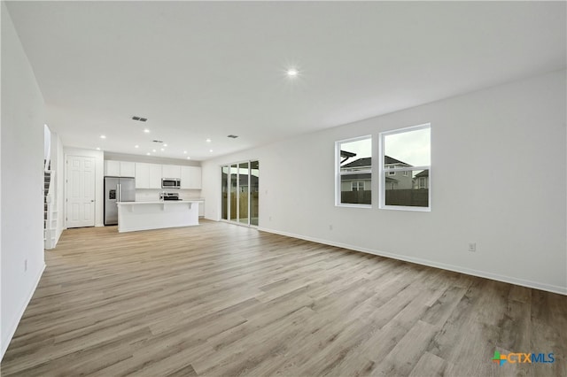 unfurnished living room with light hardwood / wood-style floors