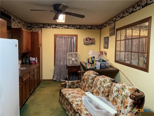 404 Svoboda St, Yoakum, TX 77995 - carpeted living room with ceiling fan and a sink
