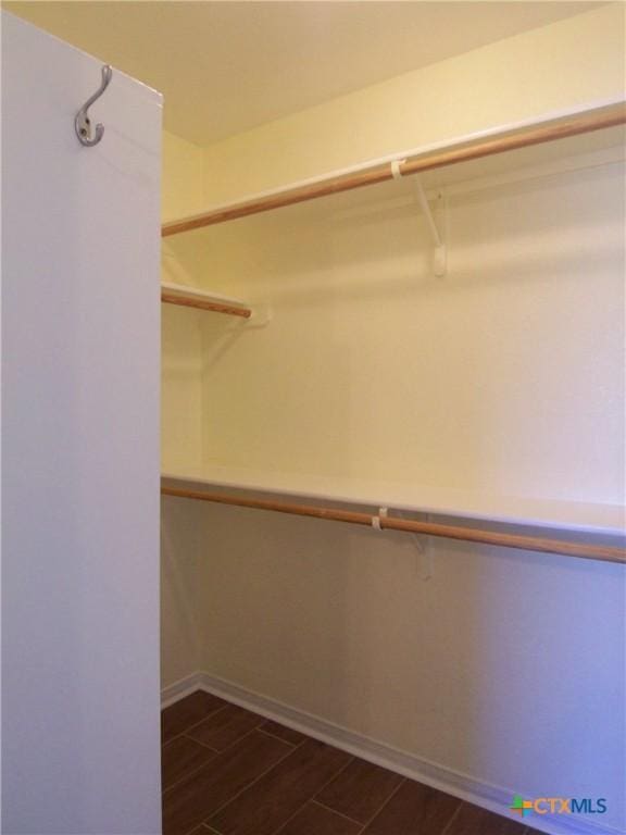 walk in closet featuring dark wood-type flooring