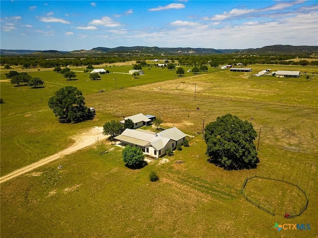 bird's eye view with a mountain view and a rural view