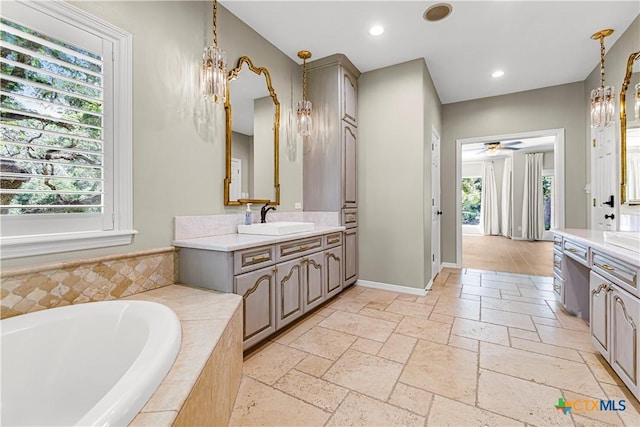 313 Treasure Oaks Rd, Inez, TX 77968 - bathroom with healthy amount of natural light, vanity, and recessed lighting