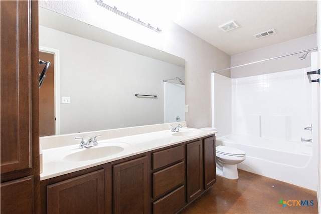 full bathroom with toilet, visible vents, and a sink