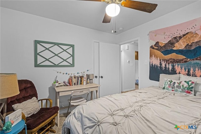 bedroom featuring a closet and ceiling fan