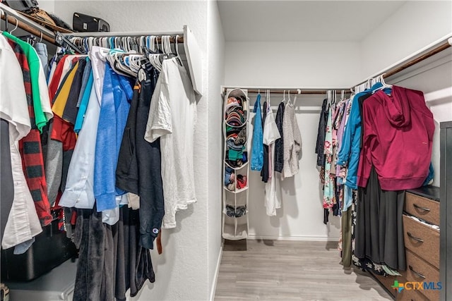 walk in closet with wood finished floors