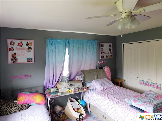 bedroom with a closet and ceiling fan