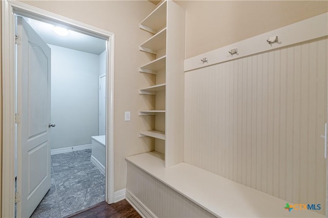 mudroom featuring dark hardwood / wood-style floors