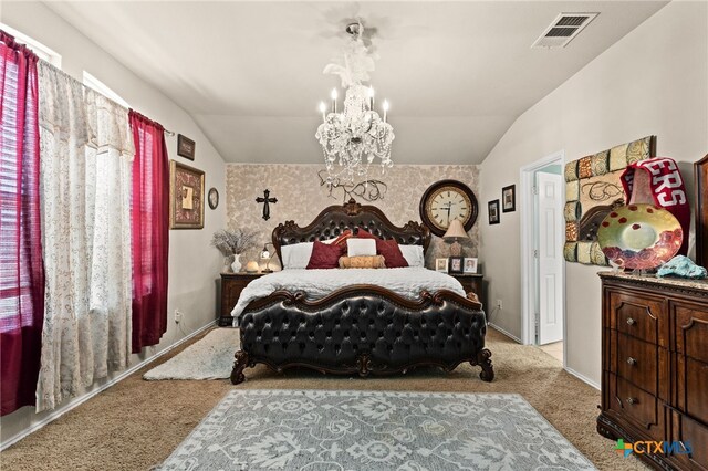 2307 Scott Dr, Copperas Cove, TX 76522 - carpeted bedroom with vaulted ceiling, a chandelier, and baseboards