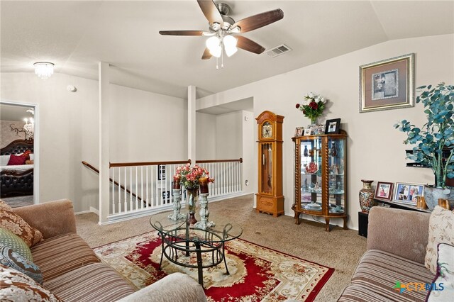 2307 Scott Dr, Copperas Cove, TX 76522 - carpeted living area with vaulted ceiling and a ceiling fan