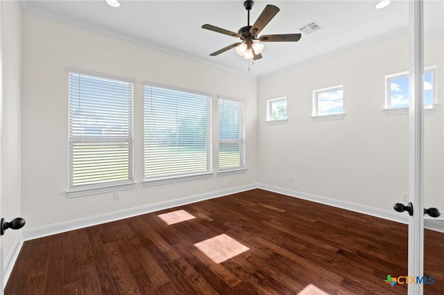 200 Tate Ln, Round Rock, TX 78626 - spare room featuring a ceiling fan, wood finished floors, ornamental molding, and recessed lighting