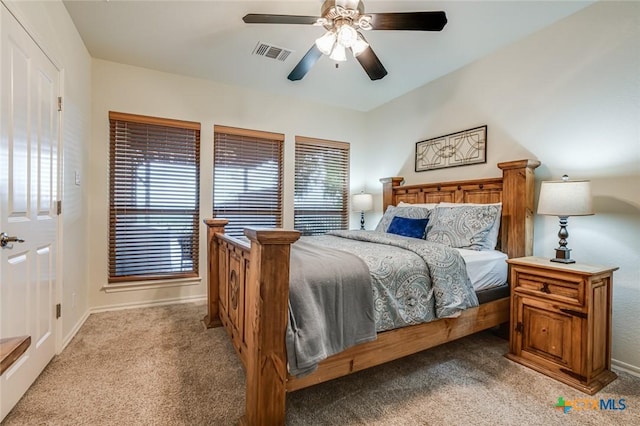 bedroom with carpet flooring and ceiling fan