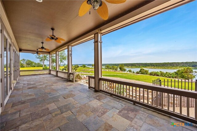 34 Spruce Dr, Belton, TX 76513 - view of patio featuring a ceiling fan and a water view