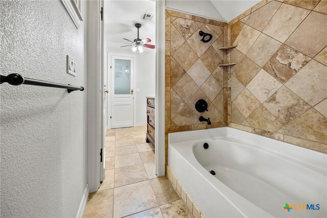 34 Spruce Dr, Belton, TX 76513 - bathroom with  shower combination, tile patterned floors, ceiling fan, and vanity