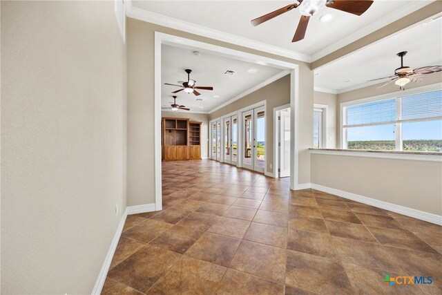 34 Spruce Dr, Belton, TX 76513 - unfurnished room with baseboards, french doors, ornamental molding, a ceiling fan, and recessed lighting