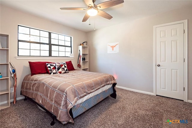1104 Southridge, Salado, TX 76571 - bedroom featuring carpet flooring, baseboards, and a ceiling fan