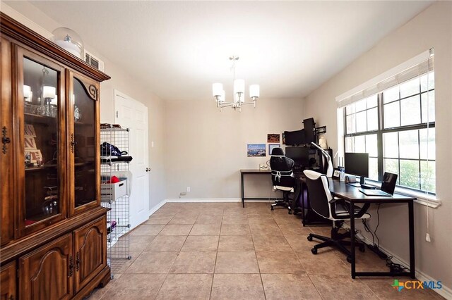 1104 Southridge, Salado, TX 76571 - office space with a chandelier, baseboards, and light tile patterned flooring