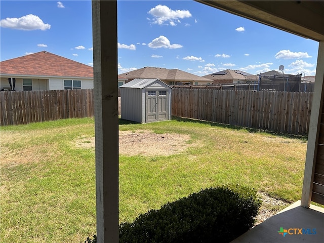 view of yard featuring a shed