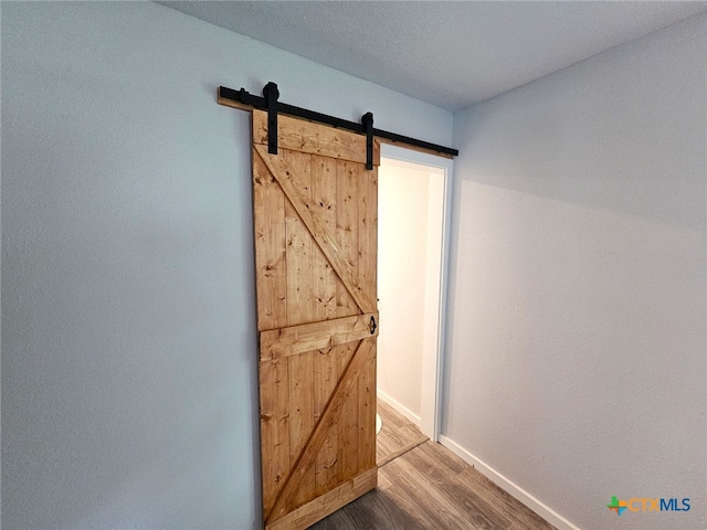 details featuring wood-type flooring and a barn door