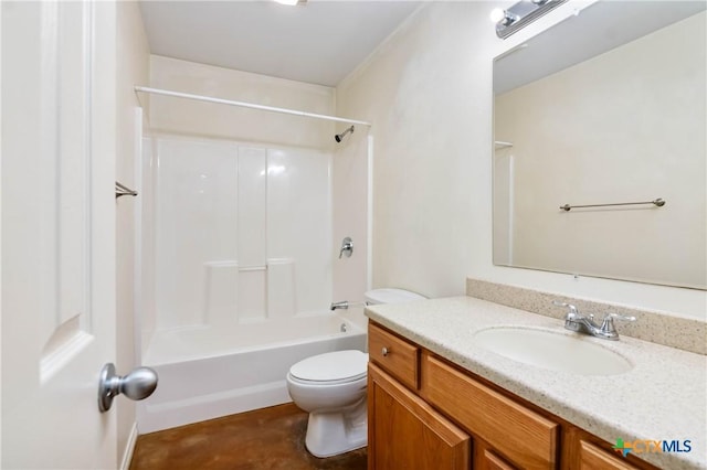 bathroom with shower / washtub combination, toilet, and vanity