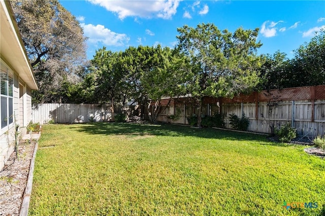 view of yard with a fenced backyard