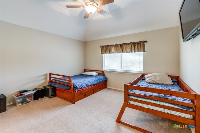 bedroom with ceiling fan and carpet floors