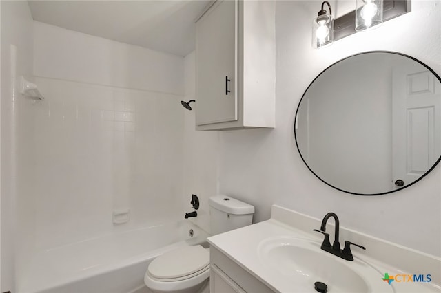 full bathroom with vanity, shower / tub combination, and toilet