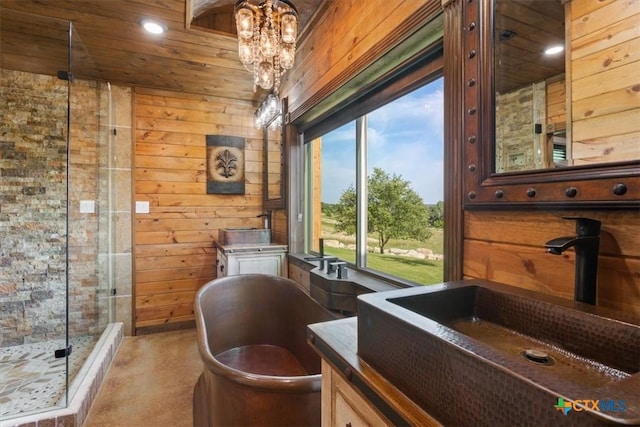 343 Riverside Dr, Killeen, TX 76542 - office area with a sink, a chandelier, wood walls, and recessed lighting