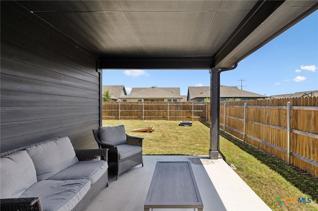1004 Norway Dr, Seguin, TX 78155 - fenced backyard featuring an outdoor living space and a patio