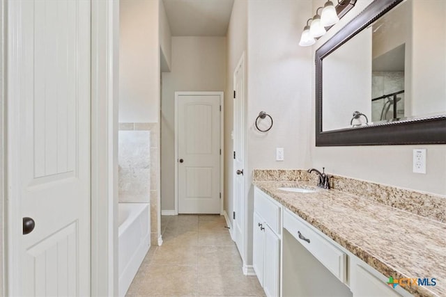 13 Mojave Ln, Belton, TX 76513 - bathroom with vanity, a bathtub, tile patterned floors, and a shower