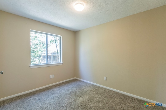 empty room with carpet floors and a textured ceiling