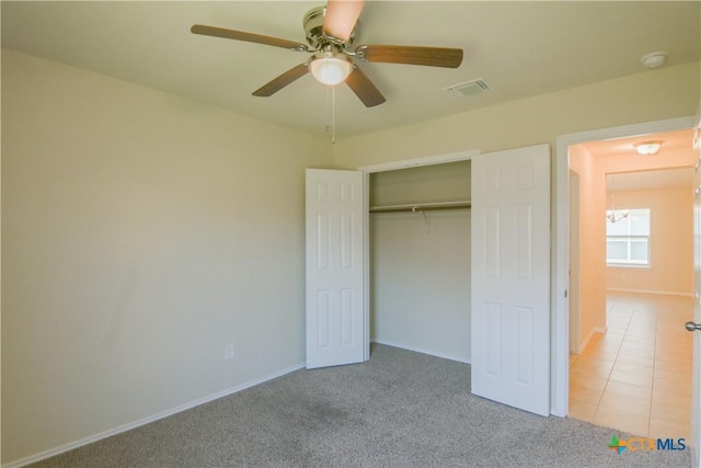 2521 Arno St, Harker Heights, TX 76548 - unfurnished bedroom with carpet floors, a closet, and a ceiling fan