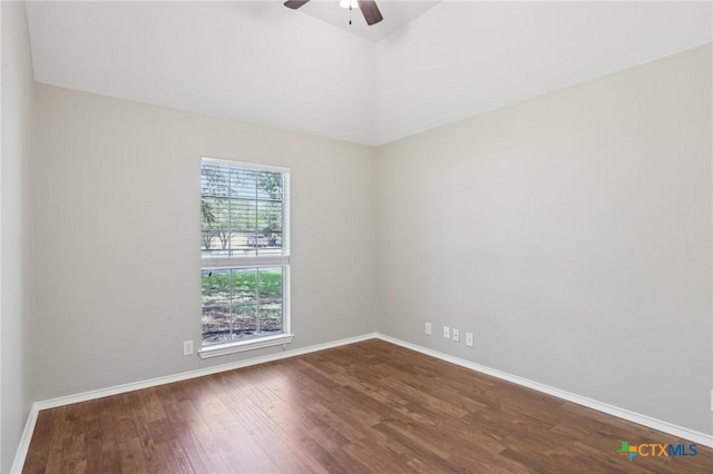 251 Las Brisas Blvd, Seguin, TX 78155 - spare room with wood finished floors, a ceiling fan, baseboards, and lofted ceiling