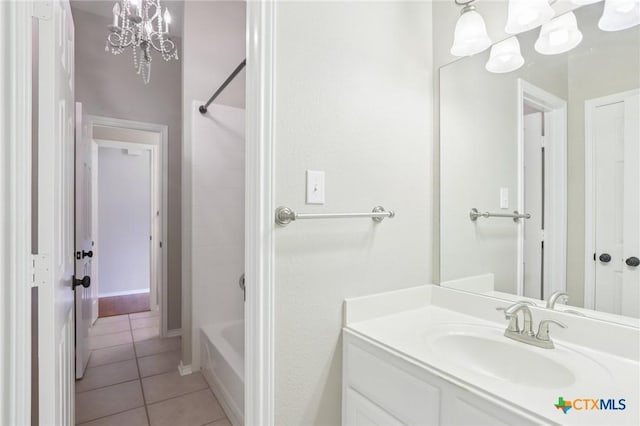 251 Las Brisas Blvd, Seguin, TX 78155 - bathroom with a chandelier, tile patterned flooring, vanity, and shower / bathtub combination