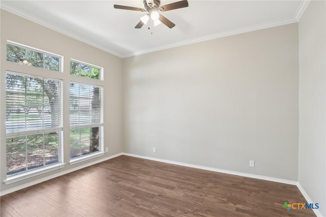 251 Las Brisas Blvd, Seguin, TX 78155 - spare room featuring dark wood finished floors, crown molding, a ceiling fan, and baseboards