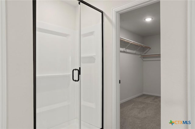 1007 Antelope Trl, Temple, TX 76504 - bathroom with a shower stall, a walk in closet, and recessed lighting
