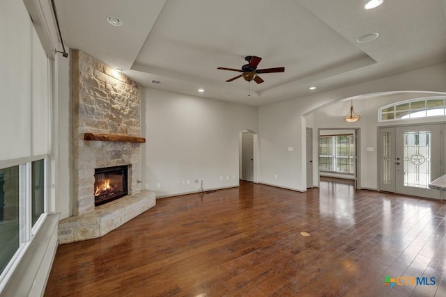 dining space with dark wood-type flooring