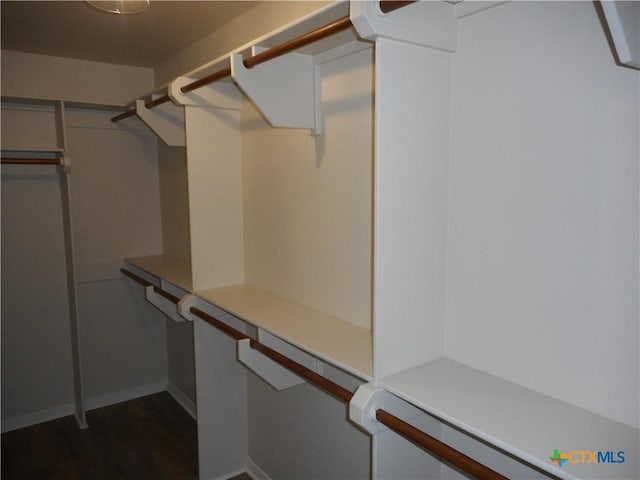 spacious closet with dark wood-type flooring