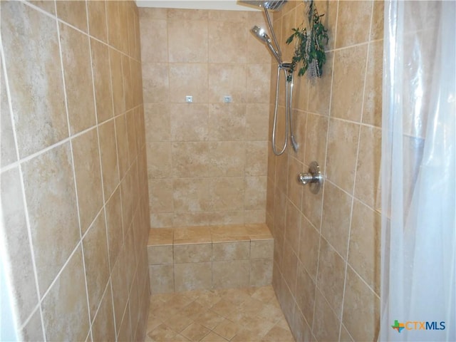 bathroom with a shower with curtain