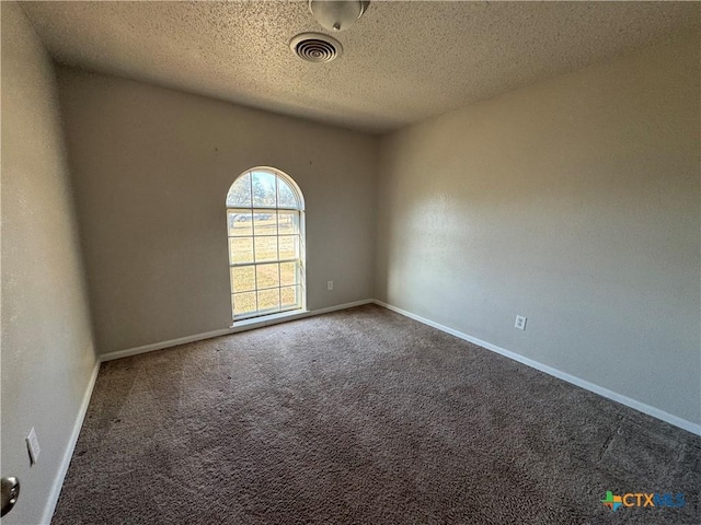 empty room featuring a textured ceiling and carpet flooring