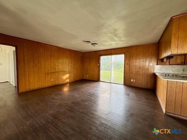2009 S Laurent St, Victoria, TX 77901 - unfurnished living room with dark wood-type flooring and wood walls