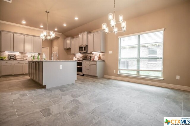 1018 Winchester Dr, Nolanville, TX 76559 - kitchen featuring a chandelier, appliances with stainless steel finishes, tasteful backsplash, recessed lighting, and pendant lighting