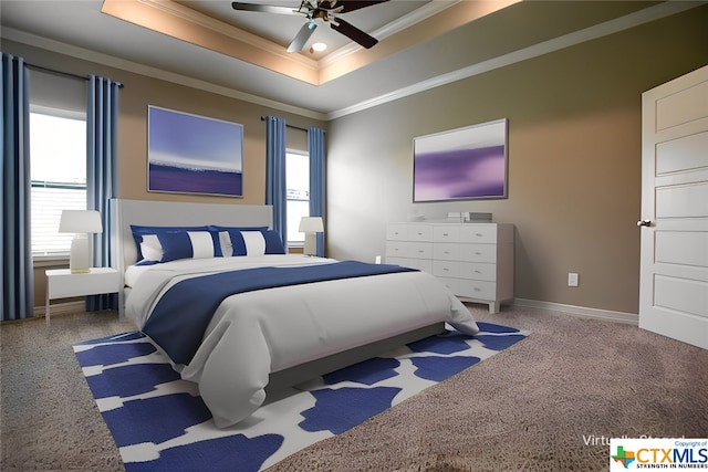 bedroom with multiple windows, light carpet, and ceiling fan