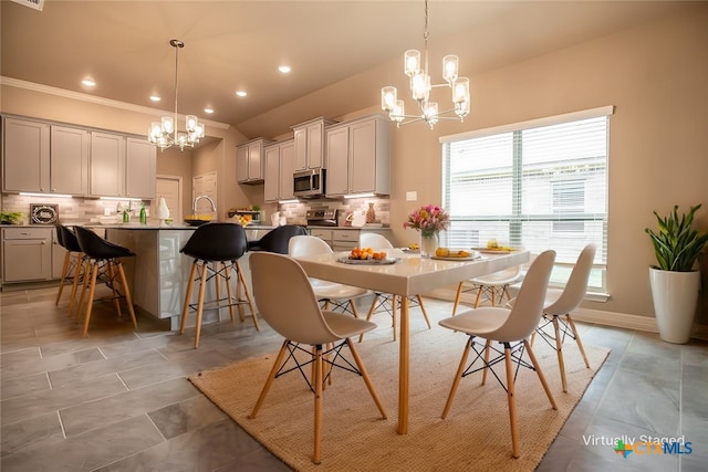 1018 Winchester Dr, Nolanville, TX 76559 - dining area featuring a chandelier, recessed lighting, and crown molding
