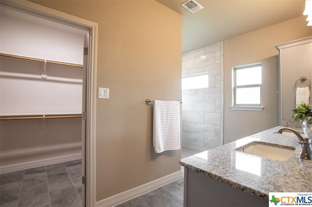 1018 Winchester Dr, Nolanville, TX 76559 - full bathroom with a walk in closet, baseboards, vanity, and tiled shower