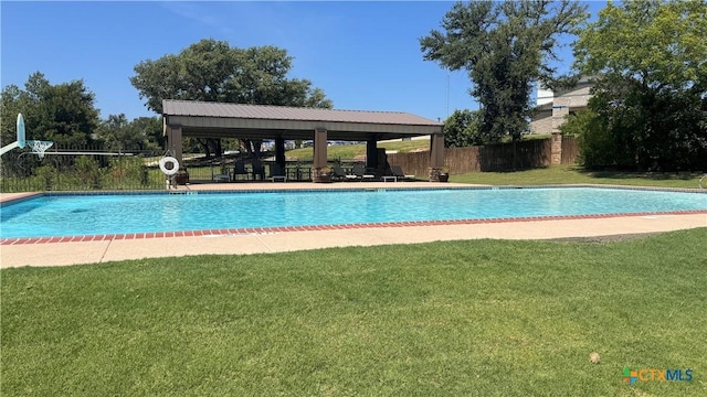 view of pool featuring a gazebo and a lawn