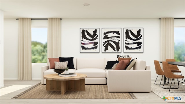 living room featuring light wood-type flooring